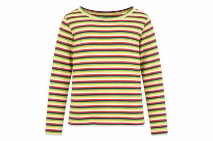 Front view of Next girls’ multicoloured striped cotton basic t-shirt, size 5, years crew neck