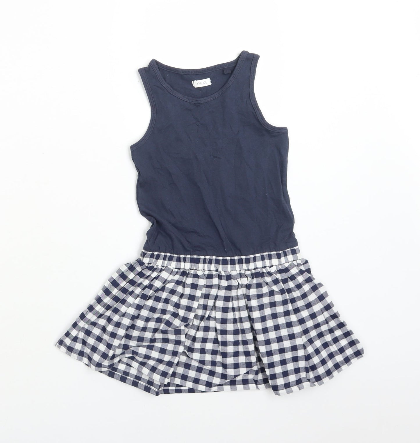 NEXT Girls Blue Gingham Cotton Skater Dress  Size 3 Years  Round Neck