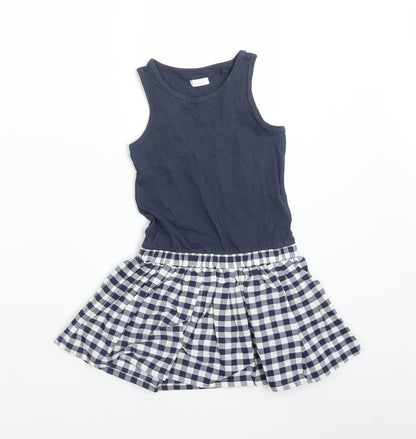 NEXT Girls Blue Gingham Cotton Skater Dress  Size 3 Years  Round Neck