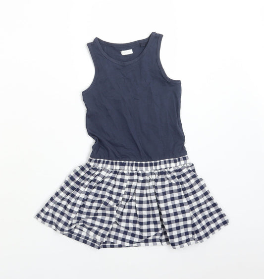 NEXT Girls Blue Gingham Cotton Skater Dress  Size 3 Years  Round Neck