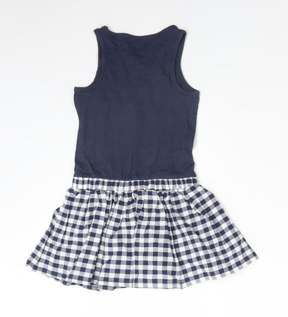 NEXT Girls Blue Gingham Cotton Skater Dress  Size 3 Years  Round Neck