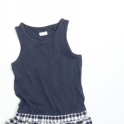 NEXT Girls Blue Gingham Cotton Skater Dress  Size 3 Years  Round Neck