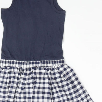 NEXT Girls Blue Gingham Cotton Skater Dress  Size 3 Years  Round Neck