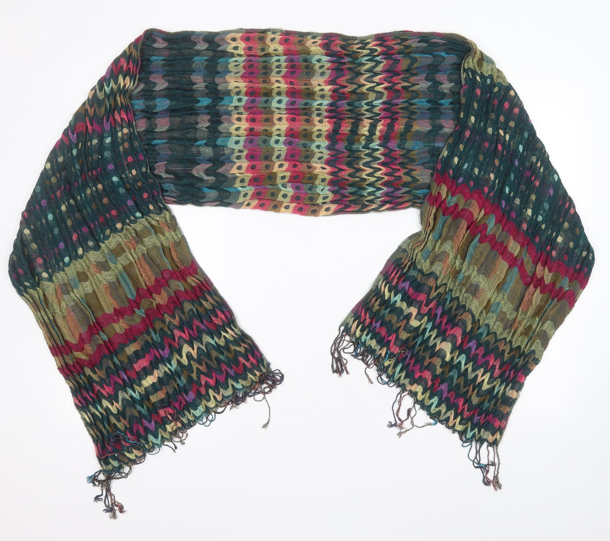 Front view of Preworn women’s multicoloured geometric scarf