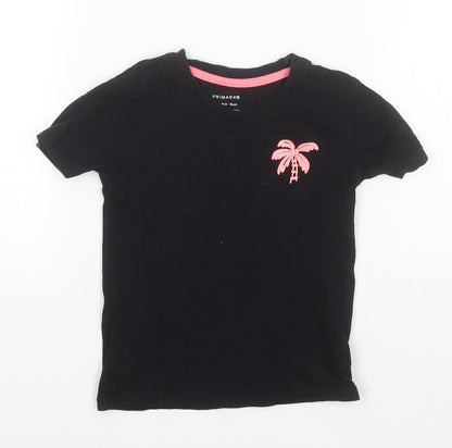 Primark Girls Black  Cotton Basic T-Shirt Size 2-3 Years Roll Neck