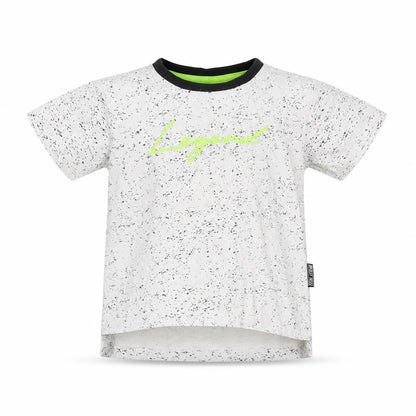 Front view of Primark boys’ white spotted cotton basic t-shirt, size 18-24, months round neck - legend