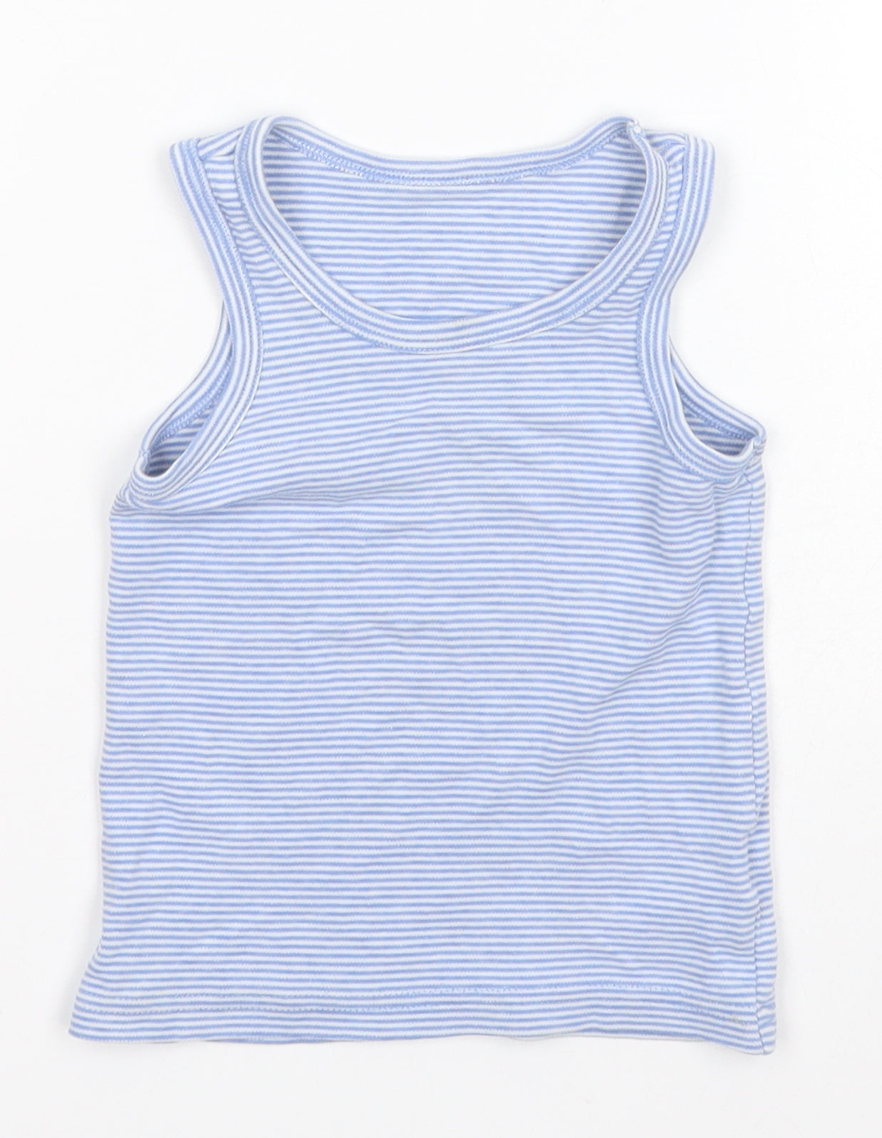 F&F Girls Blue Striped Cotton Basic Tank Size 3-4 Years Round Neck