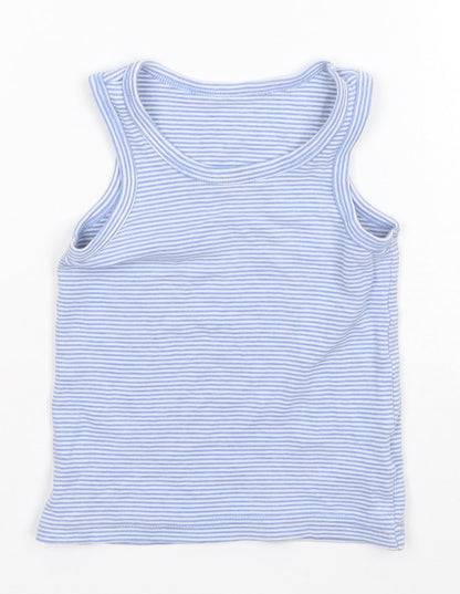 F&F Girls Blue Striped Cotton Basic Tank Size 3-4 Years Round Neck