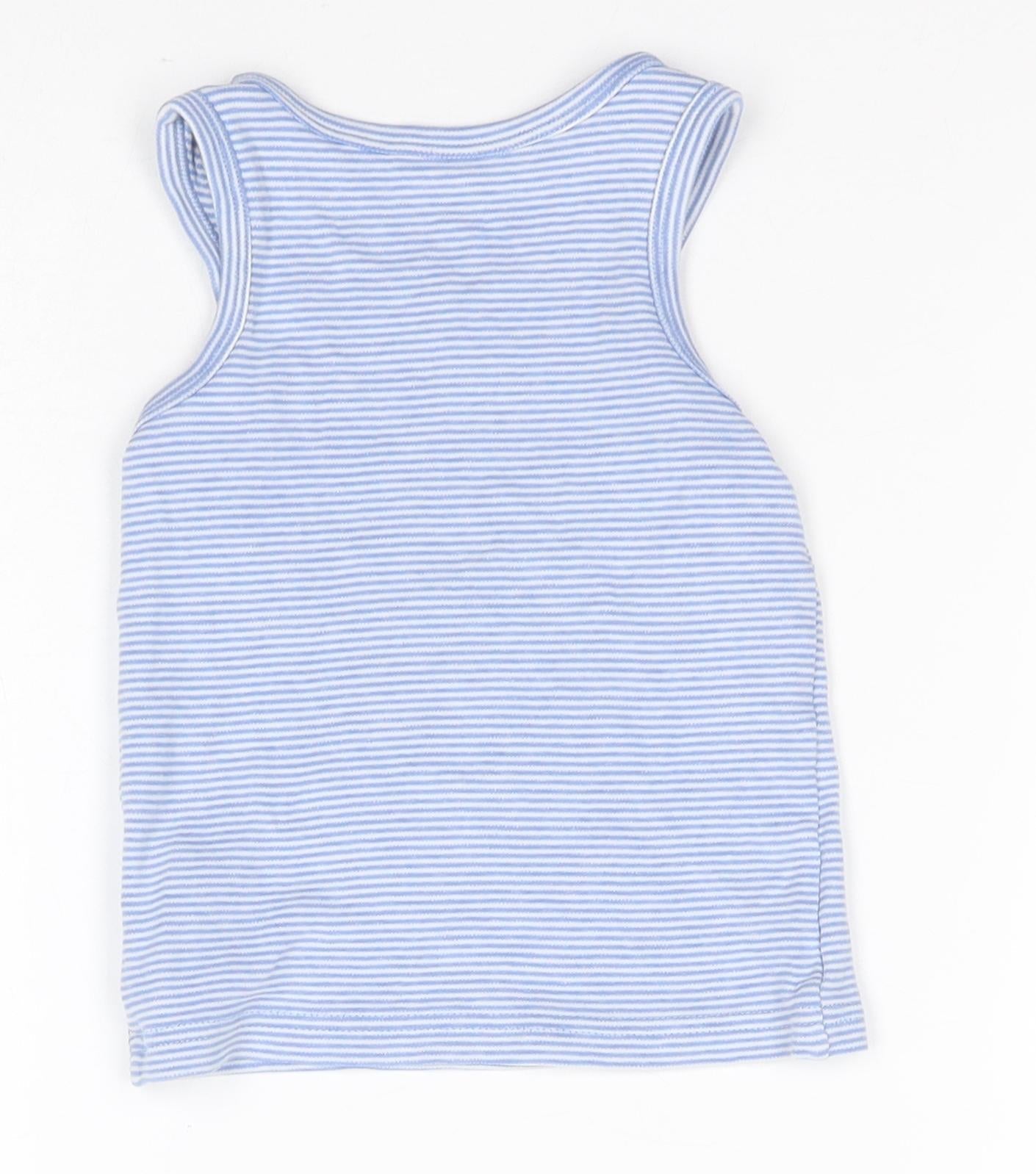 F&F Girls Blue Striped Cotton Basic Tank Size 3-4 Years Round Neck