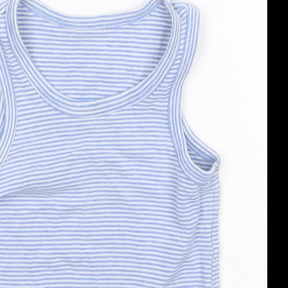 F&F Girls Blue Striped Cotton Basic Tank Size 3-4 Years Round Neck