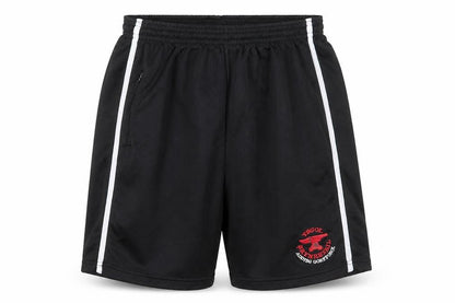 Front view of Jazz boys’ black polyester sweat shorts, size XL, regular - ysgol brynrefail