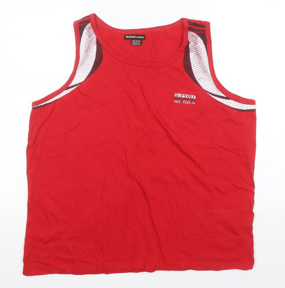 Front view of Atlas men’s red cotton basic tank, size XL, round neck
