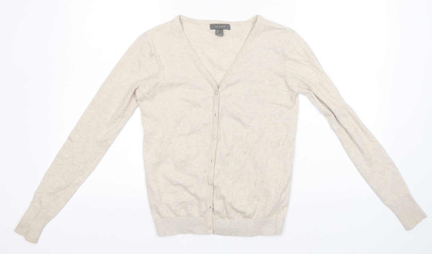 Primark Womens Ivory V-Neck  Cotton Cardigan Jumper Size 8