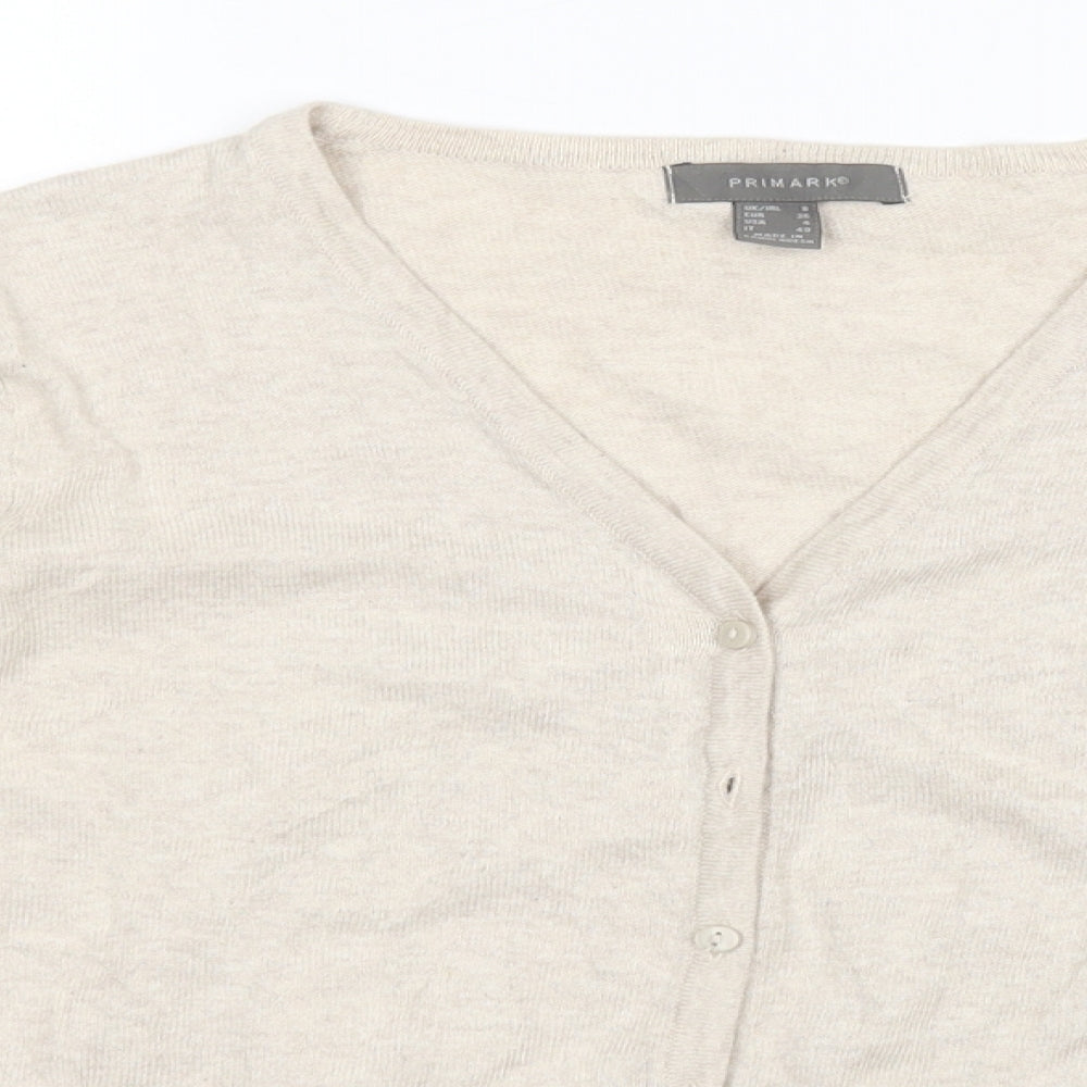 Primark Womens Ivory V-Neck  Cotton Cardigan Jumper Size 8