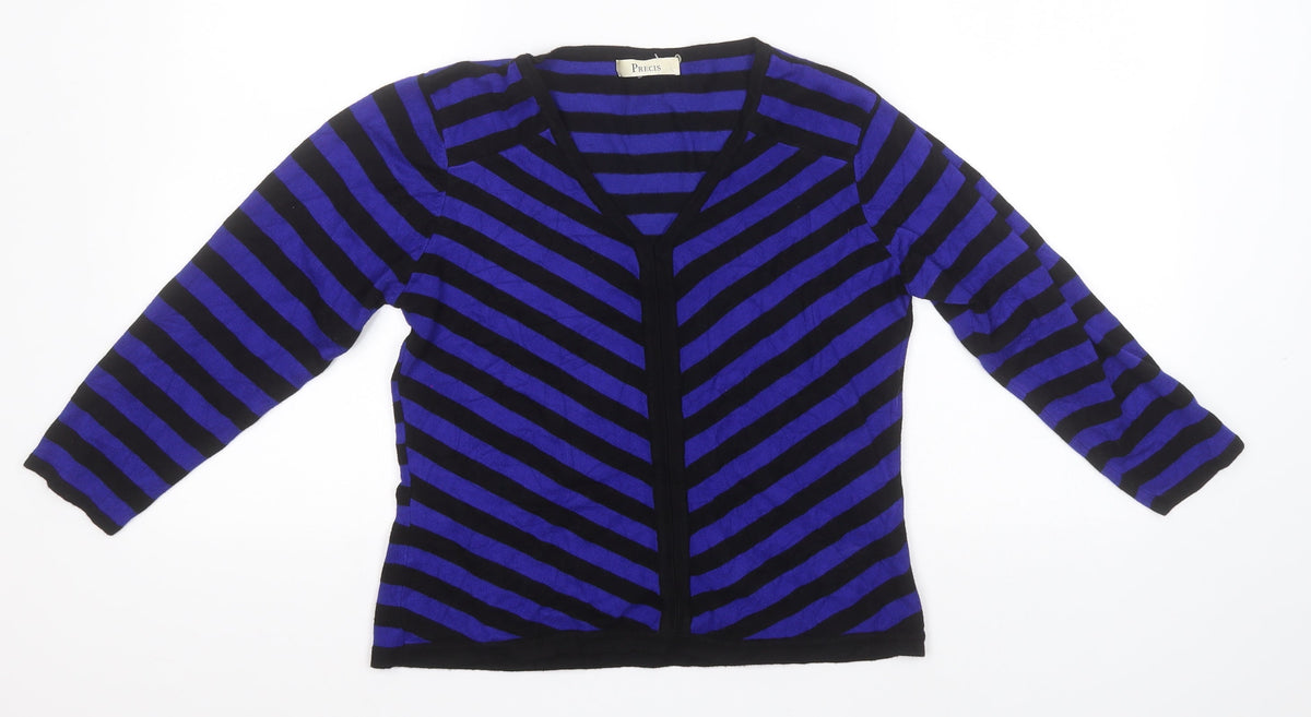 Additional front view of Pregis women’s blue v-neck striped viscose jumper, size S
