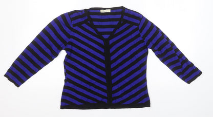 Additional front view of Pregis women’s blue v-neck striped viscose jumper, size S