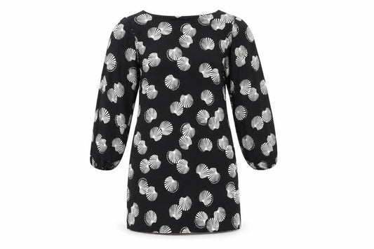 Front view of Evie women’s black floral polyester pencil dress, size UK 10, round neck