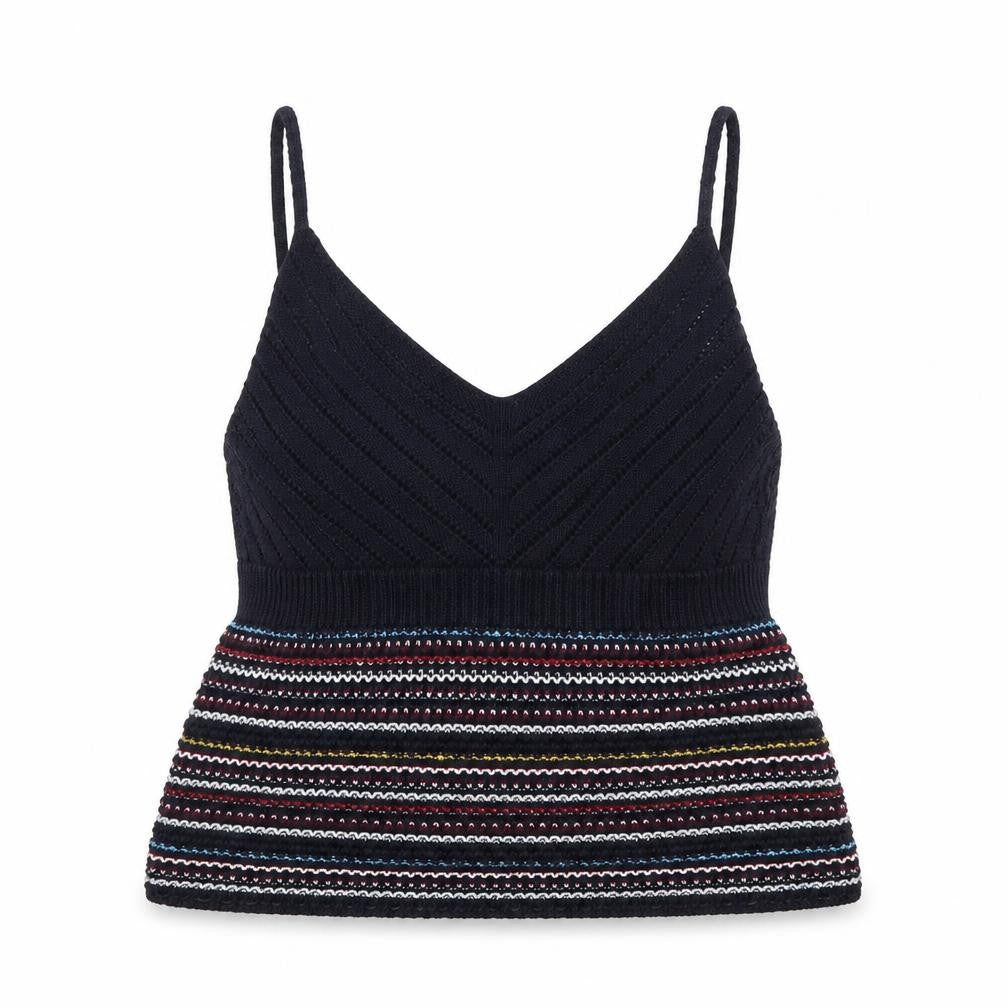 Front view of New Look women’s multicoloured acrylic camisole blouse, size M, v-neck