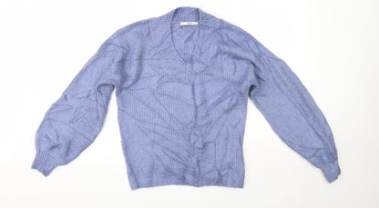 George Womens Blue V-Neck  Acrylic Pullover Jumper Size S