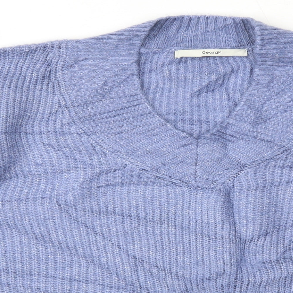George Womens Blue V-Neck  Acrylic Pullover Jumper Size S