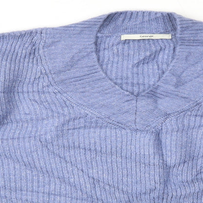 George Womens Blue V-Neck  Acrylic Pullover Jumper Size S