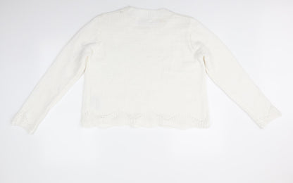 Primark Womens White Round Neck  Polyester Pullover Jumper Size L   - Scalloped Hemline