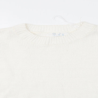 Primark Womens White Round Neck  Polyester Pullover Jumper Size L   - Scalloped Hemline