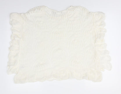 David Emanuel Womens Ivory Round Neck  Acrylic Pullover Jumper Size M   - Lace Like knit Ruffled edges