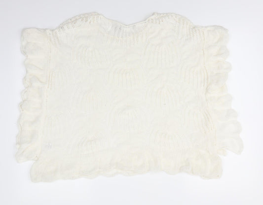 David Emanuel Womens Ivory Round Neck  Acrylic Pullover Jumper Size M   - Lace Like knit Ruffled edges