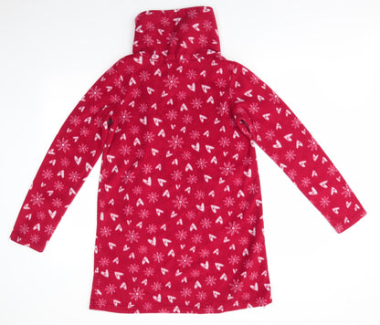 Avon Womens Red Geometric Polyester  Nightshirt Size 6  Zip - Snowflake & heart print Henley Front Pocket