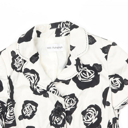 Autograph Womens Ivory Floral  Jacket  Size 12  Button - Black rose print Blouse style jacket Top stitching details Large flower buttons