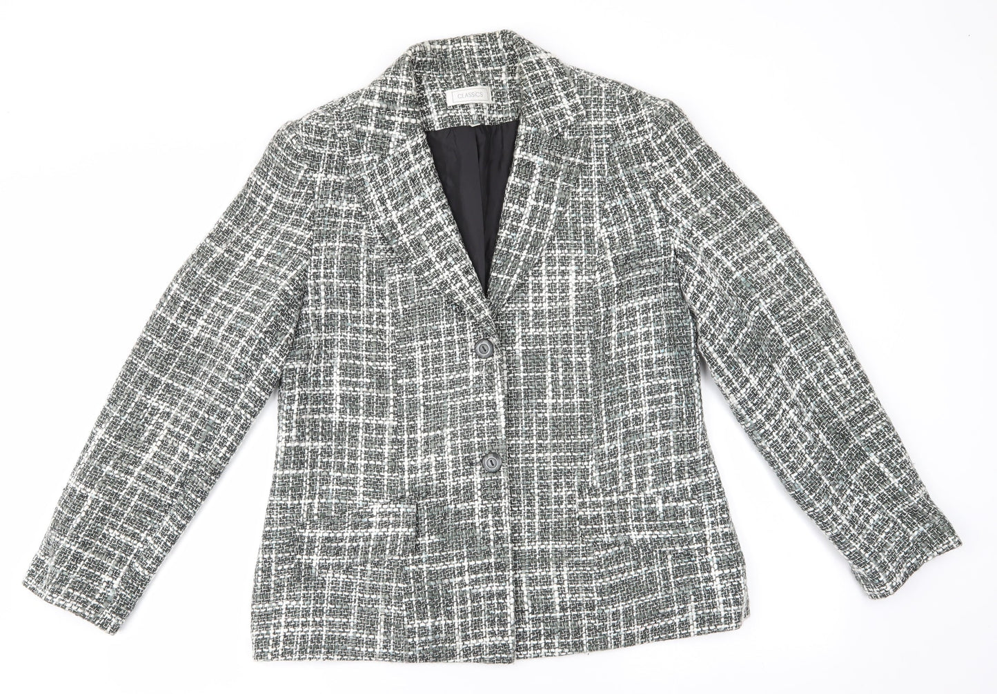 Classics Womens Green Check  Jacket  Size 14  Button - Green Mix Heavy Hessian like fabric