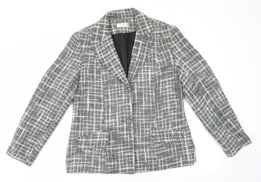 Classics Womens Green Check  Jacket  Size 14  Button - Green Mix Heavy Hessian like fabric