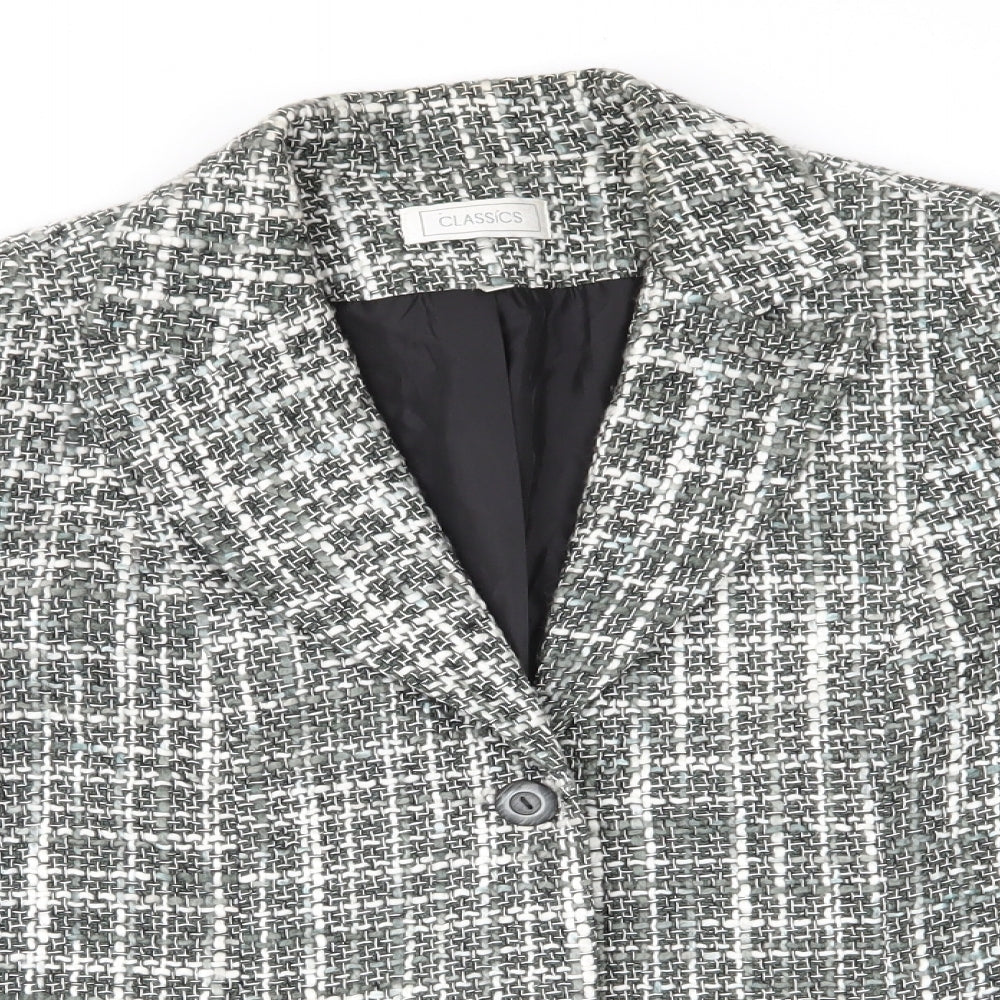 Classics Womens Green Check  Jacket  Size 14  Button - Green Mix Heavy Hessian like fabric