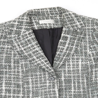 Classics Womens Green Check  Jacket  Size 14  Button - Green Mix Heavy Hessian like fabric