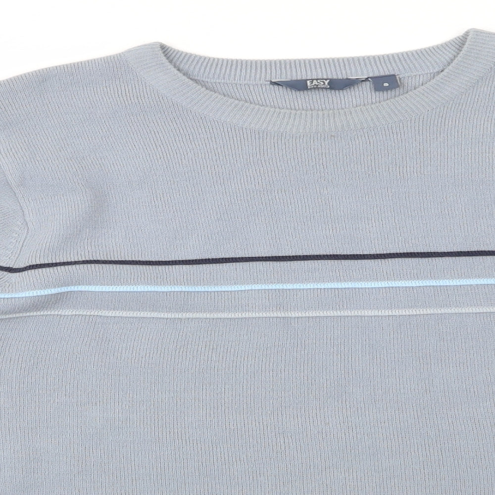 Easy Mens Grey Round Neck Striped Acrylic Pullover Jumper Size S   - Dark blue Light blue Grey Stripe