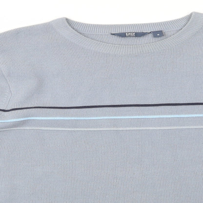 Easy Mens Grey Round Neck Striped Acrylic Pullover Jumper Size S   - Dark blue Light blue Grey Stripe