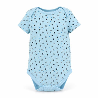 Front view of Pep&Co Blue Geometric Cotton Romper One-Piece, size 18-24, Months Snap - Paw Print