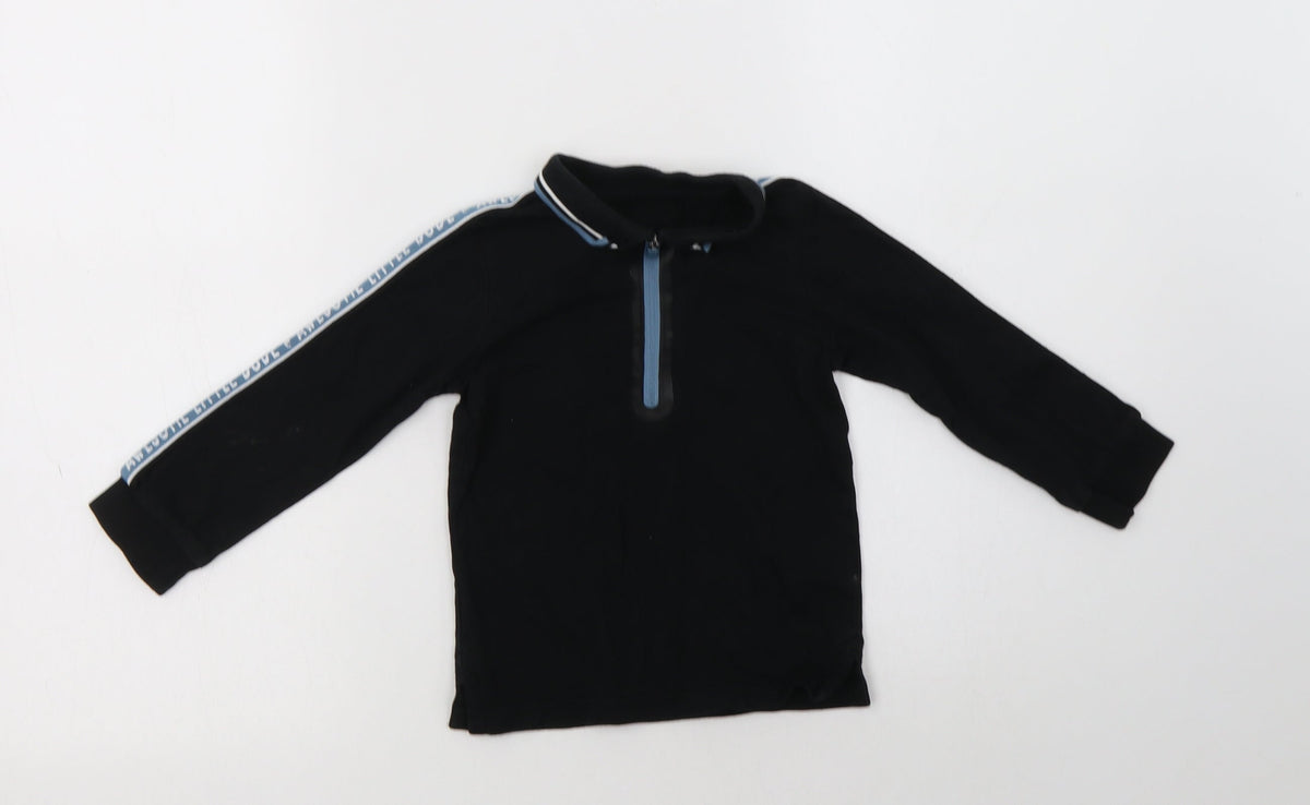 Additional front view of George Baby Black Cotton Basic Polo, size 12-18, Months Collared Zip