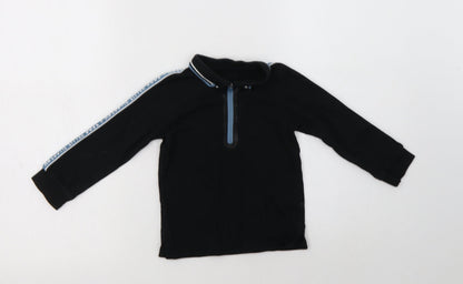 Additional front view of George Baby Black Cotton Basic Polo, size 12-18, Months Collared Zip