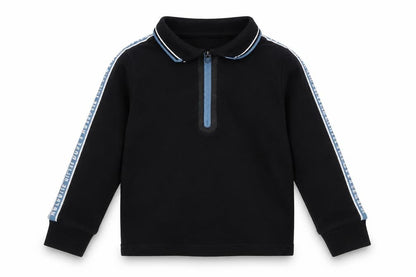 Front view of George Baby Black Cotton Basic Polo, size 12-18, Months Collared Zip