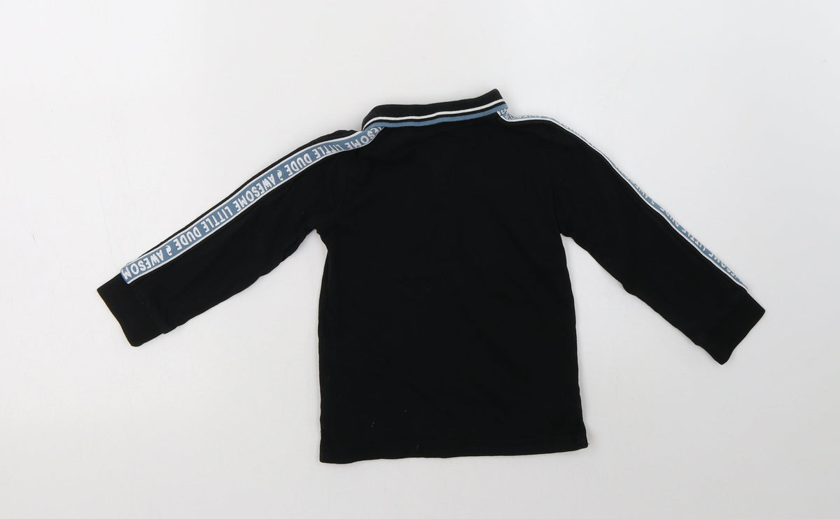 Back view of George Baby Black Cotton Basic Polo, size 12-18, Months Collared Zip