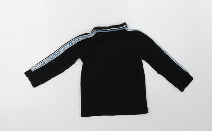 Back view of George Baby Black Cotton Basic Polo, size 12-18, Months Collared Zip