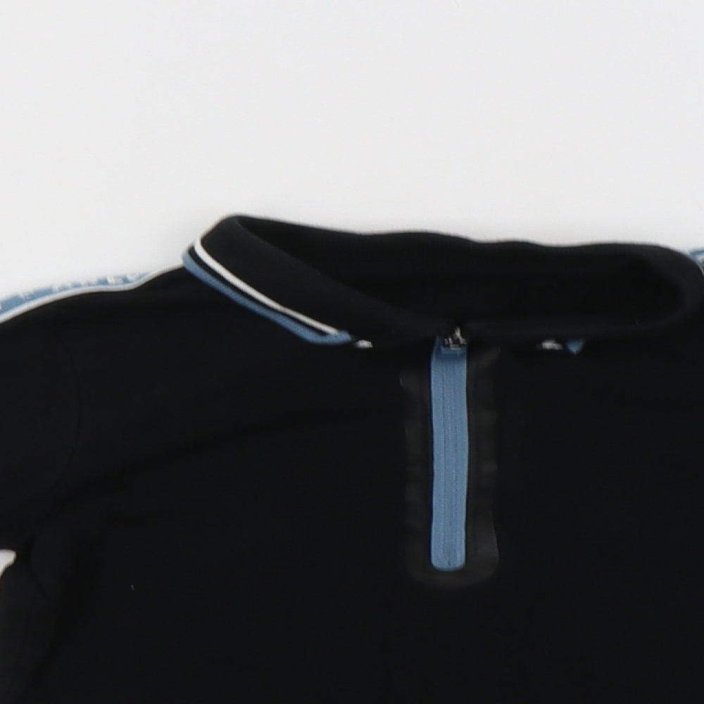Close-up detail of George Baby Black Cotton Basic Polo, size 12-18, Months Collared Zip