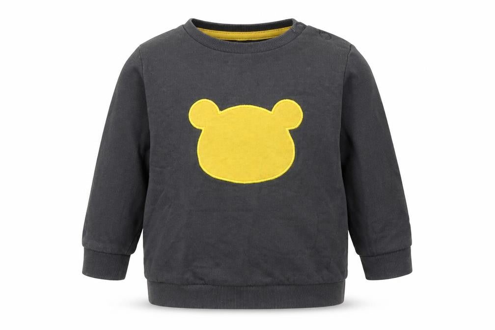 Front view of So Cute boys’ grey cotton pullover sweatshirt, size 2-3, years - teddy bear