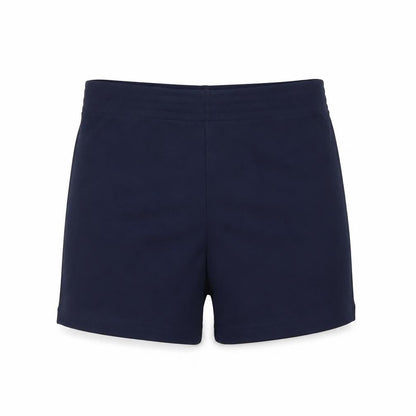 Front view of Medallion women’s blue nylon compression shorts, size UK 6, 3-inch leg regular