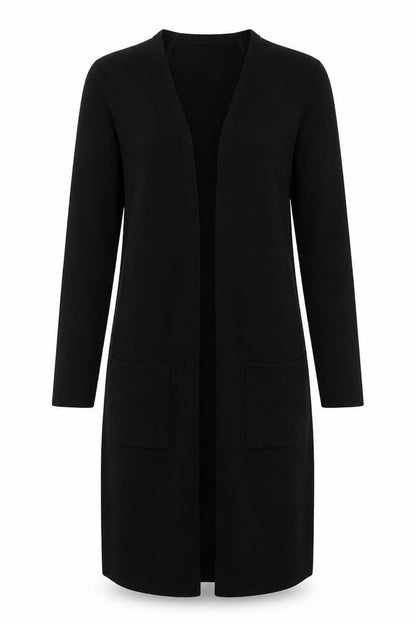 Front view of Heart & Soul women’s black v-neck acrylic cardigan jumper, size M