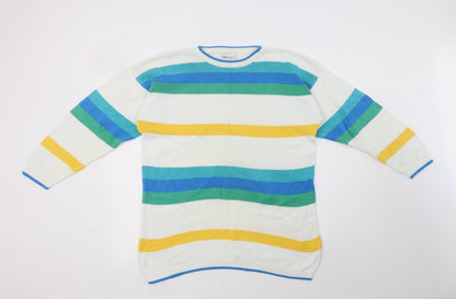 BHS Womens Multicoloured Crew Neck Striped Cotton Pullover Jumper Size 12