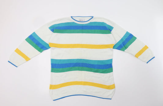 BHS Womens Multicoloured Crew Neck Striped Cotton Pullover Jumper Size 12