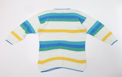 BHS Womens Multicoloured Crew Neck Striped Cotton Pullover Jumper Size 12